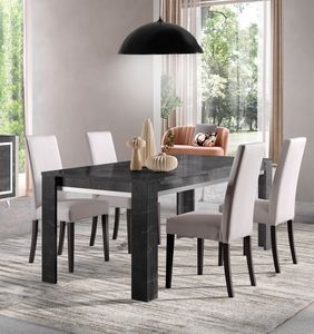 Silver table, Table  manger en bois avec finition effet marbre