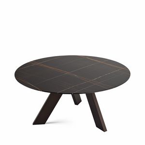 Fix, Ovale table design avec plateau en verre, avec 3 jambes