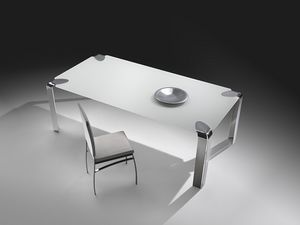 Flow rectangular, Table  manger avec base en mtal, plateau en verre