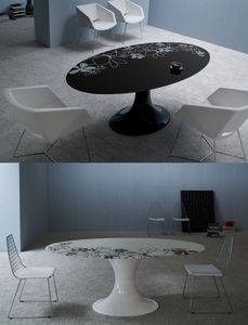 London, Table avec plateau en verre  dcor floral