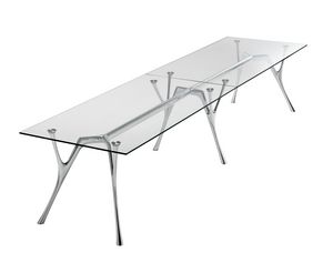 Pegaso infini, Table modulaire en aluminium avec plateau en verre
