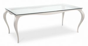 Raffaello 2 tableau, Table avec pieds en aluminium, plateau en verre transparent