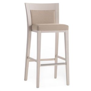 Logica 00982, Tabouret de bar en bois massif, assise et dossier rembourrs, revtement en tissu, avec plinthe en acier inoxydable, pour les environnements de contrat et domestiques