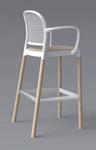 Panama Stool BLB, Tabouret de bar en bois avec bras pour Cuisine moderne