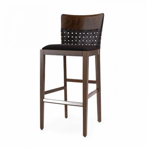 Rond 207 tabouret, Tabouret en bois avec dossier haut et assise moelleuse