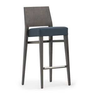 Timberly 01781, Tabouret empilable avec cadre en bois massif, sige rembourr, revtement en tissu, repose-pieds en acier, pour l'usage de contrat