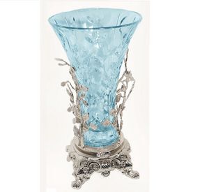 3009, Vase en verre bleu clair et laiton avec finition argente