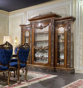 Art. 9000 vitrine 3 portes Luigi XV, Grande vitrine avec incrustations de Bois de Roses et de nacre