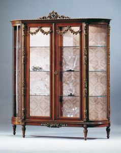 Art. L-925 N, Vitrine en bois couleur noyer, deux portes et des tagres en verre, pour salons de style classique