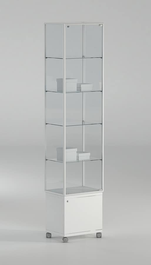 Vitrine en verre - colonne exposition ronde - 4 étagères