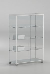 ALLdesign plus 91/14P, Vitrine sur roulettes, en verre avec profils en aluminium