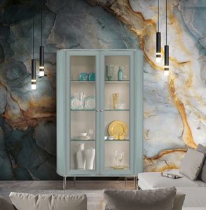 Art. 1105 Millerighe vitrine, Vitrine en bois laqu� � d�cor nervur�