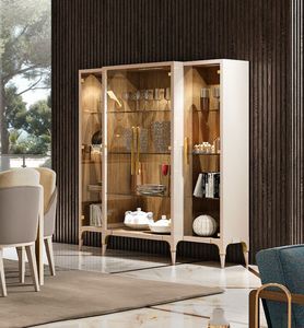 Firenze Art. F 114, Vitrine en bois, finition ext�rieure laqu�e et int�rieur en noyer