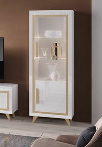 Gold vitrine 1 porte, lgante vitrine laque blanche, avec dtails dors