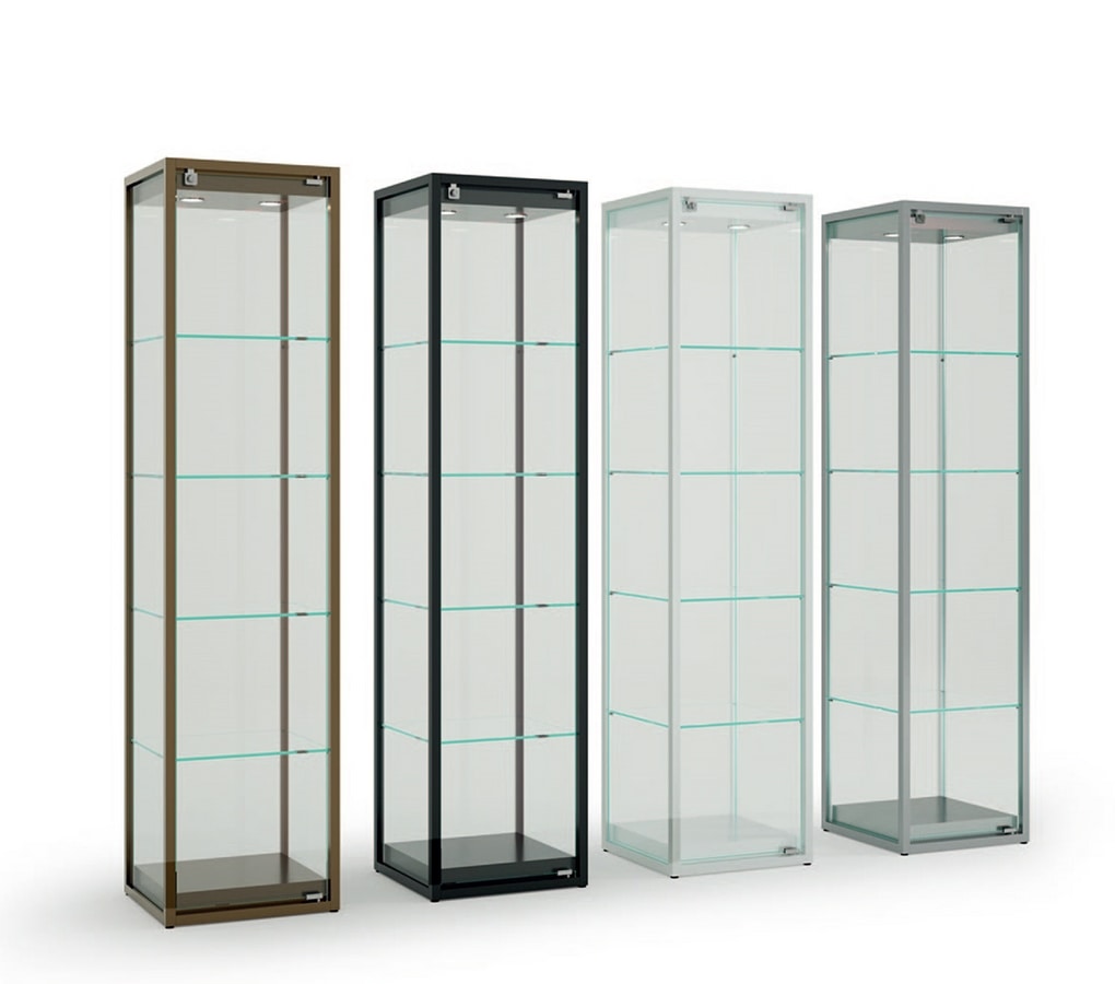 Vitrine en verre - colonne exposition rectangulaire - 4 étagères